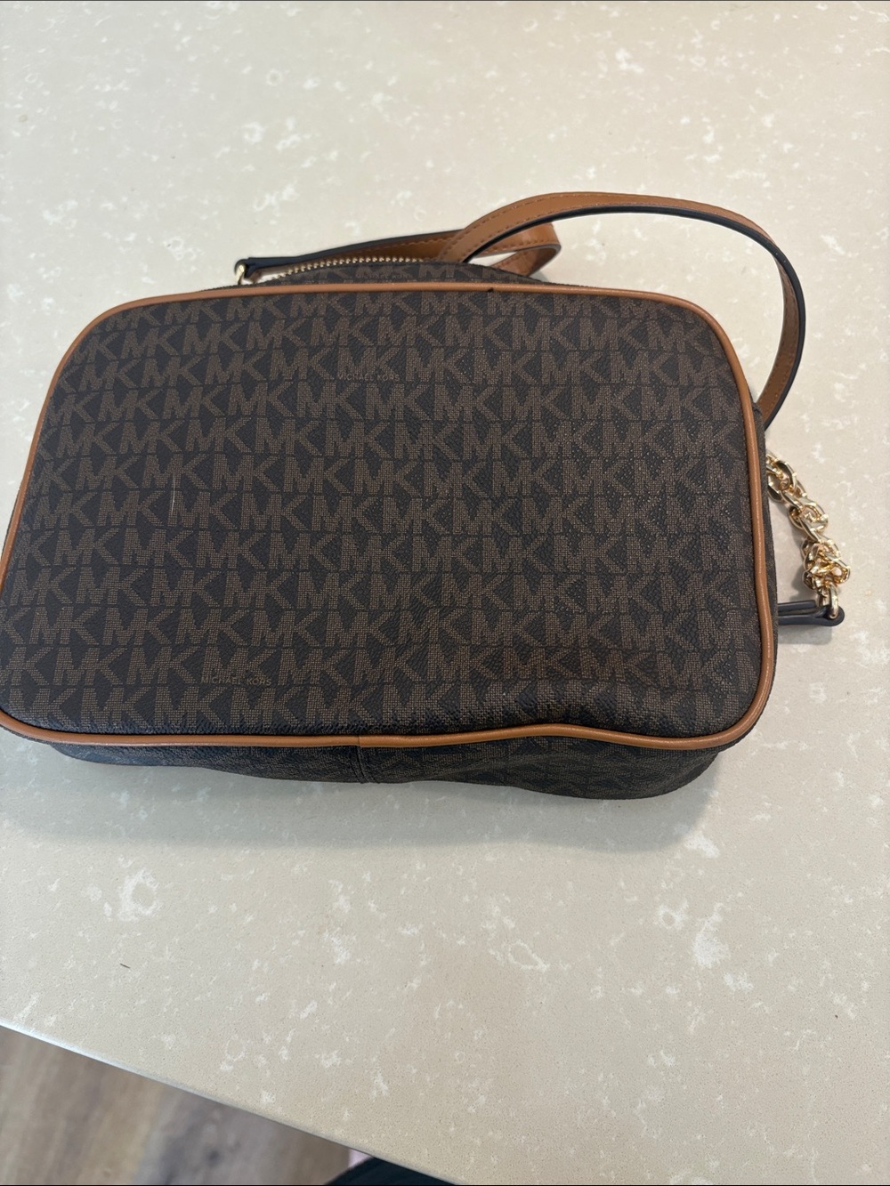 Michael Kors Brown MK Signature Crossbody with Gold Chain Trim - Picture 4 of 7